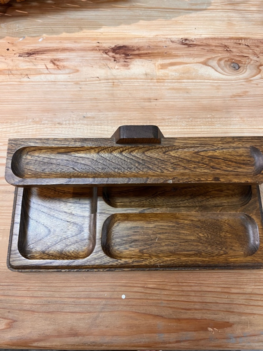 Vintage SWANK Desk Valet wooden divided brown